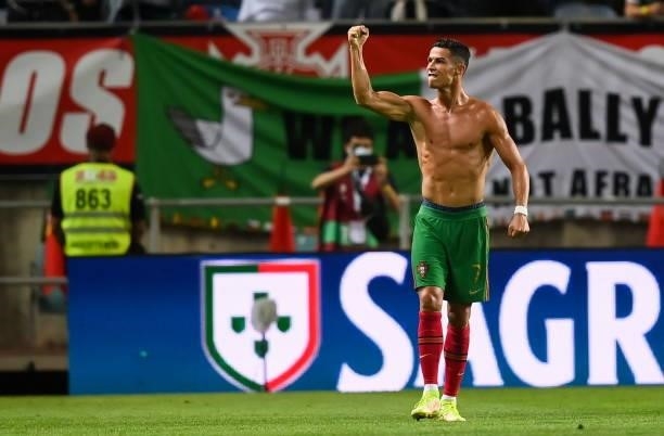 Faro , Portugal - 1 September 2021; Cristiano Ronaldo of Portugal celebrates after scoring his side's second goal during the FIFA World Cup 2022...