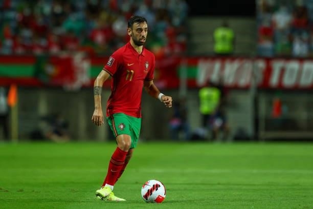 Bruno Fernandes of Manchester United and Portugal during the 2022 FIFA World Cup Qualifier match between Portugal and Republic of Ireland at Estadio...