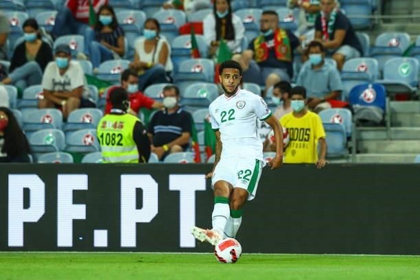 Andrew Omobamidele of Republic of Ireland and Norwich City during the 2022 FIFA World Cup Qualifier match between Portugal and Republic of Ireland at...