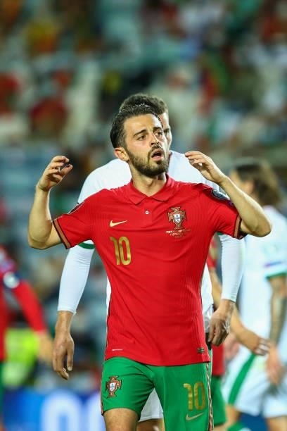 Bernardo Silva of Manchester City and Portugal reacts during the 2022 FIFA World Cup Qualifier match between Portugal and Republic of Ireland at...