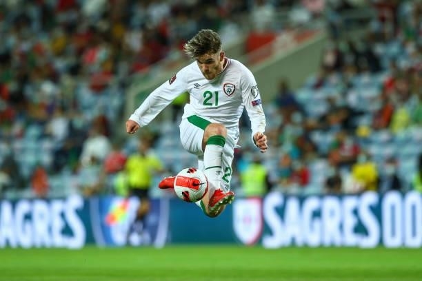 Aaron Connolly of Republic of Ireland and Brighton controls the ball during the 2022 FIFA World Cup Qualifier match between Portugal and Republic of...
