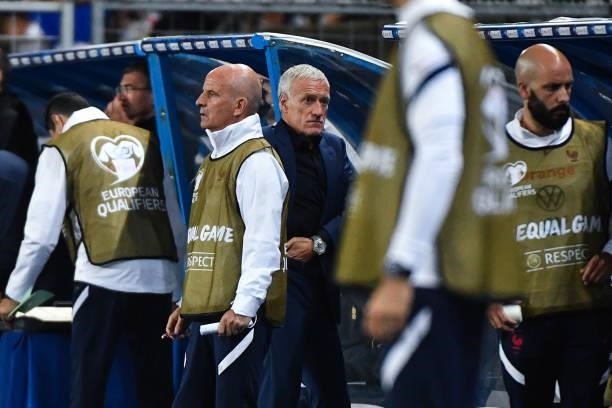 Didier DESCHAMPS head coach of France and Guy STEPHAN assistant coach of France during the FIFA World Cup 2022 Qatar qualifying match between France...