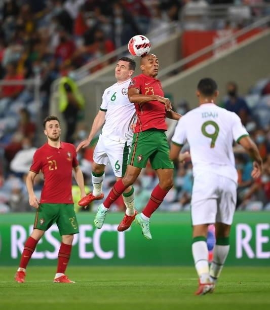 Faro , Portugal - 1 September 2021; João Mário of Portugal in action against Josh Cullen of Republic of Ireland during the FIFA World Cup 2022...