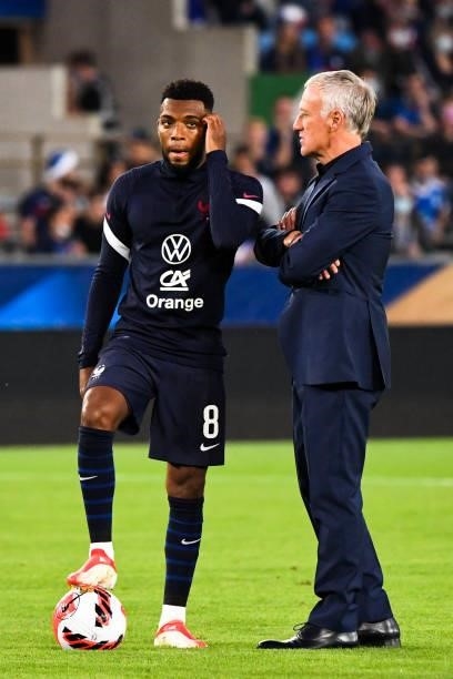 Thomas LEMAR and Didier DESCHAMPS head coach of France during the FIFA World Cup 2022 Qatar qualifying match between France and Bosnia Herzegovina on...