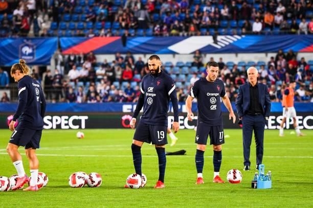Karim BENZEMA and Didier DESCHAMPS head coach of France during the FIFA World Cup 2022 Qatar qualifying match between France and Bosnia Herzegovina...