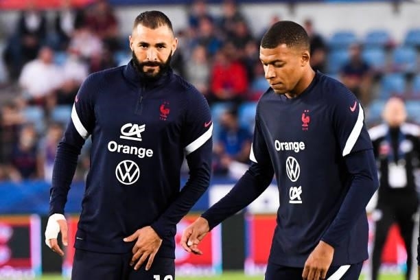 Karim BENZEMA and Kylian MBAPPE of France during the FIFA World Cup 2022 Qatar qualifying match between France and Bosnia Herzegovina on September 1,...