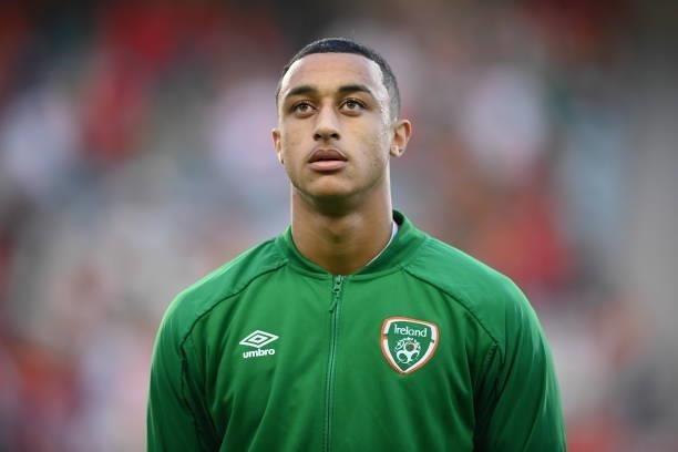 Faro , Portugal - 1 September 2021; Adam Idah of Republic of Ireland before the FIFA World Cup 2022 qualifying group A match between Portugal and...