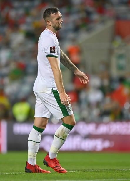 Faro , Portugal - 1 September 2021; Shane Duffy of Republic of Ireland during the FIFA World Cup 2022 qualifying group A match between Portugal and...