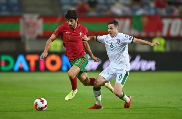 Faro , Portugal - 1 September 2021; Gonçalo Inácio of Portugal in action against Josh Cullen of Republic of Ireland during the FIFA World Cup 2022...