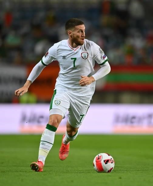 Faro , Portugal - 1 September 2021; Matt Doherty of Republic of Ireland during the FIFA World Cup 2022 qualifying group A match between Portugal and...