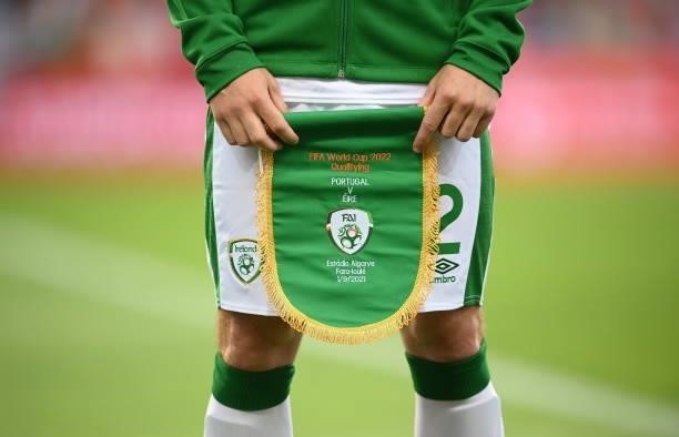 Faro , Portugal - 1 September 2021; A detailed view of the Republic of Ireland match pendant before the FIFA World Cup 2022 qualifying group A match...