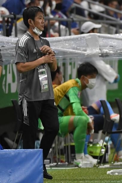 Hajime Moriyasu, coach of Japan during FIFA World Cup Asian Qualifier Final Round Group B match between Japan and Oman at Panasonic Stadium Suita on...