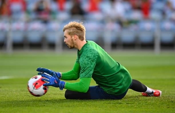 Faro , Portugal - 1 September 2021; Republic of Ireland goalkeeper Caoimhin Kelleher warms-up before the FIFA World Cup 2022 qualifying group A match...