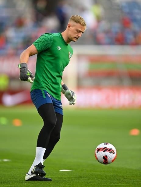 Faro , Portugal - 1 September 2021; Republic of Ireland goalkeeper James Talbot before the FIFA World Cup 2022 qualifying group A match between...
