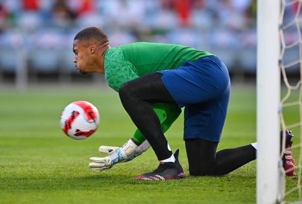 Faro , Portugal - 1 September 2021; Republic of Ireland goalkeeper Gavin Bazunu warms-up before the FIFA World Cup 2022 qualifying group A match...