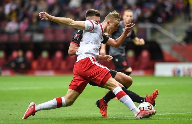 Adam Buksa of Poland in action during the 2022 FIFA World Cup Qualifier match between Poland and Albania at National Stadium on September 2, 2021 in...