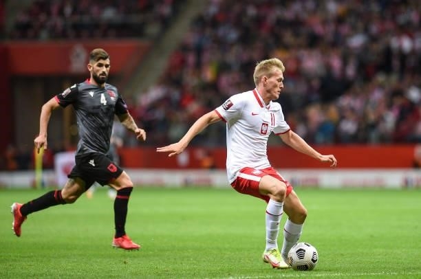 Karol Swiderski of Poland in action during the 2022 FIFA World Cup Qualifier match between Poland and Albania at National Stadium on September 2,...