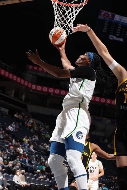 Sylvia Fowles of the Minnesota Lynx drives to the basket during the game against the Los Angeles Sparks on September 2, 2021 at Target Center in...