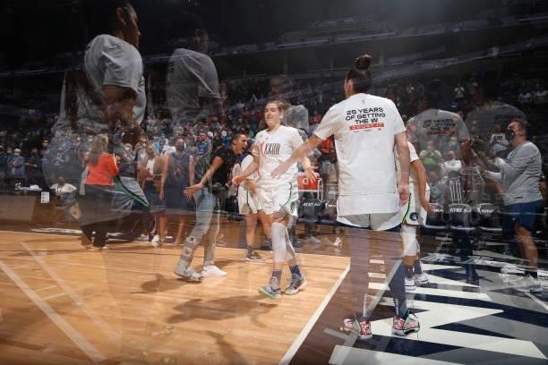 Bridget Carleton of the Minnesota Lynx runs on the court before the game against the Los Angeles Sparks on September 2, 2021 at Target Center in...
