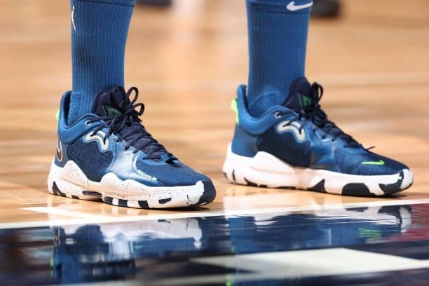 The sneakers worn by Sylvia Fowles of the Minnesota Lynx during the game against the Los Angeles Sparks on September 2, 2021 at Target Center in...