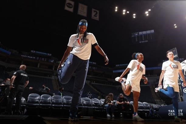 Sylvia Fowles of the Minnesota Lynx warms up before the game against the Los Angeles Sparks on September 2, 2021 at Target Center in Minneapolis,...
