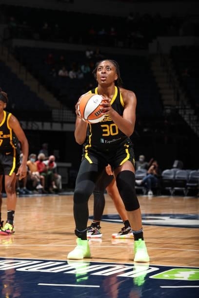 Nneka Ogwumike of the Los Angeles Sparks shoots a free throw during the game against the Minnesota Lynx on September 2, 2021 at Target Center in...