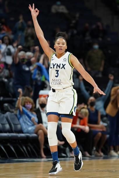 Aerial Powers of the Minnesota Lynx celebrates during the game against the Los Angeles Sparks on September 2, 2021 at Target Center in Minneapolis,...