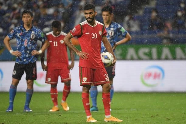 Salaah Said Al Yahyaei of Oman looks on as he waits for a VAR decision on a penalty kick during FIFA World Cup Asian Qualifier Final Round Group B...