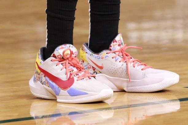 The sneakers of Natasha Howard of the New York Liberty during the game against the Seattle Storm on September 2, 2021 at the Angel of the Winds...