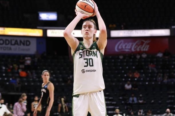 Breanna Stewart of the Seattle Storm handles the ball during the game against the New York Liberty on September 2, 2021 at the Angel of the Winds...