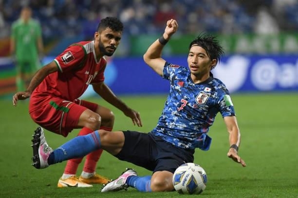Gaku Shibasaki of Japan cuts the pass during FIFA World Cup Asian Qualifier Final Round Group B match between Japan and Oman at Panasonic Stadium...