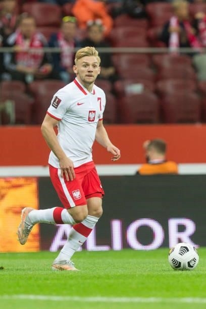 Kamil Jozwiak during the World Cup 2020 qualifier match between Poland v Albania, in Warsaw, Poland, on September 2, 2021.