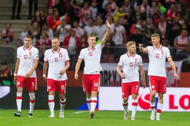 Jan Bednarek ,Kamil Glik ,Adam Buksa ,Kamil Jozwiak ,Pawe Dawidowicz during the World Cup 2020 qualifier match between Poland v Albania, in Warsaw,...