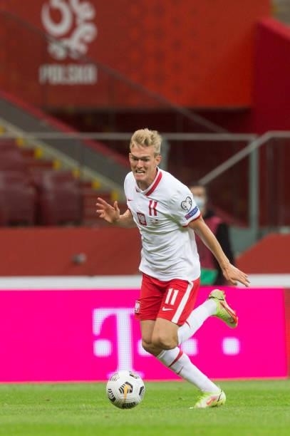 Karol Swiderski during the World Cup 2020 qualifier match between Poland v Albania, in Warsaw, Poland, on September 2, 2021.