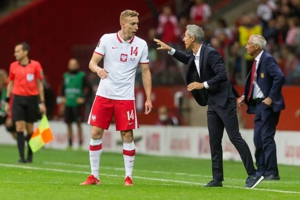 Adam Buksa ,Trener Paulo Sousa during the World Cup 2020 qualifier match between Poland v Albania, in Warsaw, Poland, on September 2, 2021.