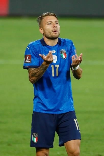Ciro Immobile of Italy gestures during the 2022 FIFA World Cup Qualifier Group C match between Italy and Bulgaria at Artemio Franchi on September 2,...