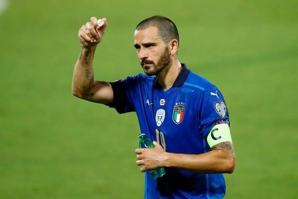 Leonardo Bonucci of Italy gestures during the 2022 FIFA World Cup Qualifier Group C match between Italy and Bulgaria at Artemio Franchi on September...