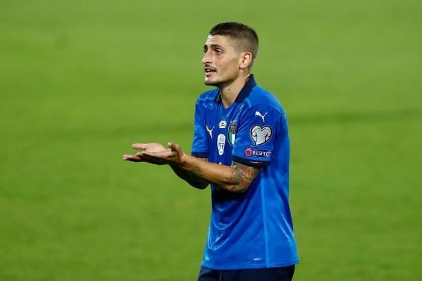 Marco Verratti of Italy gestures during the 2022 FIFA World Cup Qualifier Group C match between Italy and Bulgaria at Artemio Franchi on September 2,...