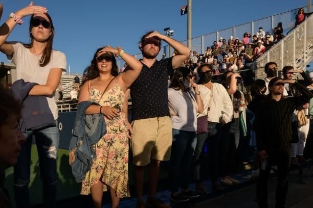 Spectators watch a match at the 2021 US Open Tennis tournament at the USTA Billie Jean King National Tennis Center in New York, on September 3, 2021.