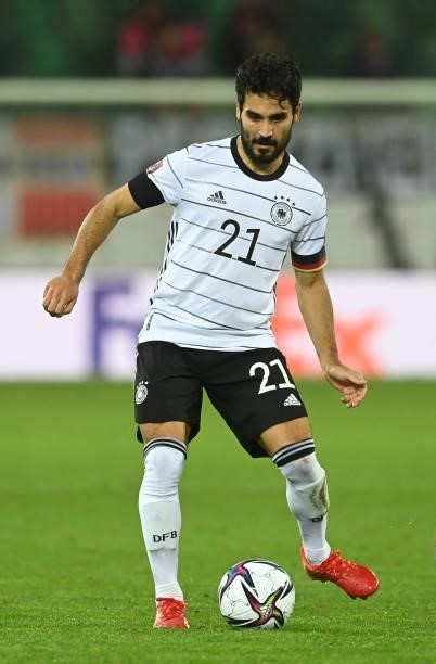 Germany's midfielder Ilkay Guendogan plays the ball during the FIFA World Cup Qatar 2022 qualification Group J football match between Liechtenstein...