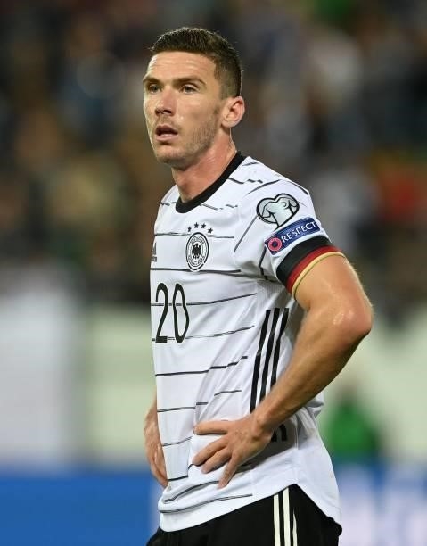 Germany's defender Robin Gosens reacts during the FIFA World Cup Qatar 2022 qualification Group J football match between Liechtenstein and Germany,...