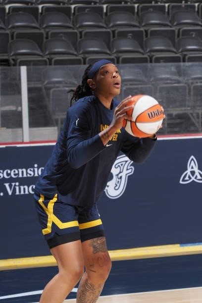Emma Cannon of the Indiana Fever looks to shoot the ball before the game against the Phoenix Mercury on September 4, 2021 at the Indiana Farmers...