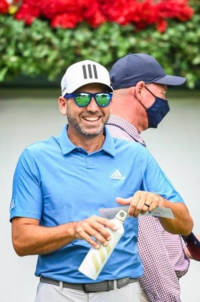 Sergio Garcia of Spain smiles on the first tee during the first round of the TOUR Championship, the final event of the FedExCup Playoffs, at East...