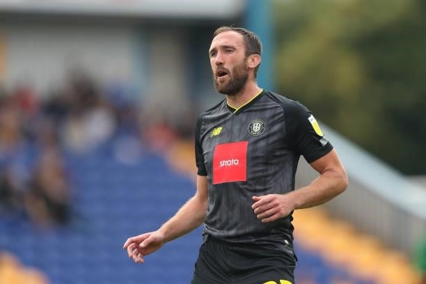 Rory McArdle of Harrogate Town during the Sky Bet League Two match between Mansfield Town and Harrogate Town at One Call Stadium on September 4, 2021...