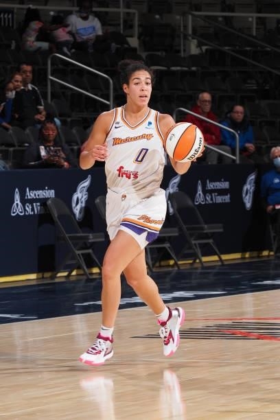 Kia Nurse of the Phoenix Mercury handles the ball during the game against the Indiana Fever on September 4, 2021 at the Indiana Farmers Coliseum in...