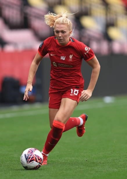 Ceri Holland of Liverpool the Barclays FA Women's Championship between Watford Ladies and Liverpool Women at Vicarage Road on September 4, 2021 in...