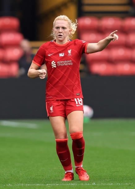 Ceri Holland of Liverpool the Barclays FA Women's Championship between Watford Ladies and Liverpool Women at Vicarage Road on September 4, 2021 in...