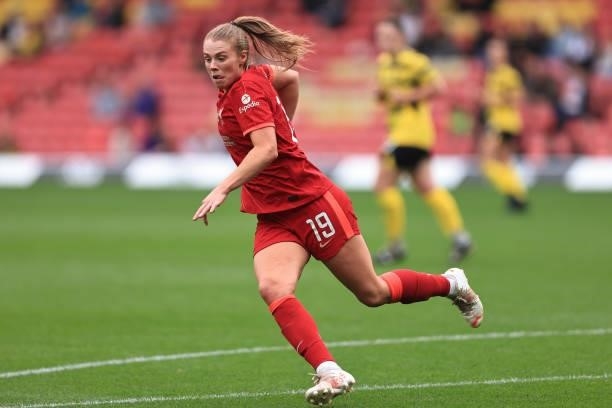 Rianna Dean of Liverpool during the Barclays FA Women's Championship between Watford Ladies and Liverpool Women at Vicarage Road on September 4, 2021...