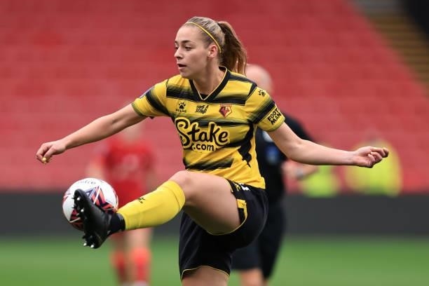 Ylenia Priest of Watford during the Barclays FA Women's Championship between Watford Ladies and Liverpool Women at Vicarage Road on September 4, 2021...