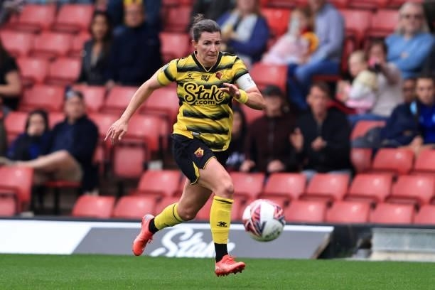 Helen Ward of Watford during the Barclays FA Women's Championship between Watford Ladies and Liverpool Women at Vicarage Road on September 4, 2021 in...